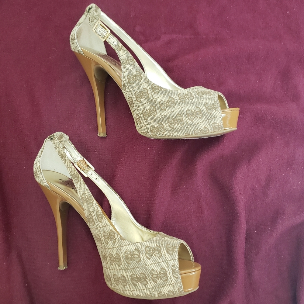 GUESS Hondo Stiletto Platform Pumps, brown G print